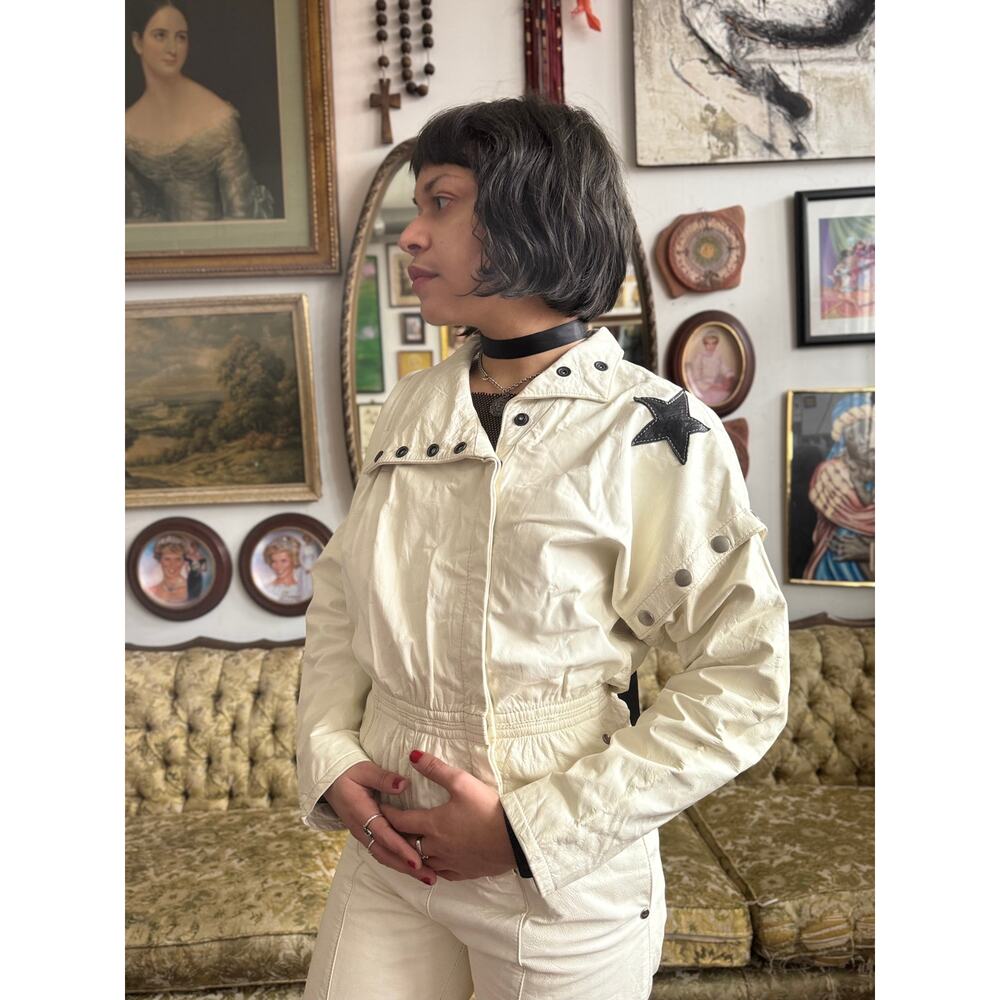 Vintage 80s Marco Morani White Genuine Leather Jumpsuit Size S - Picture 8 of 12